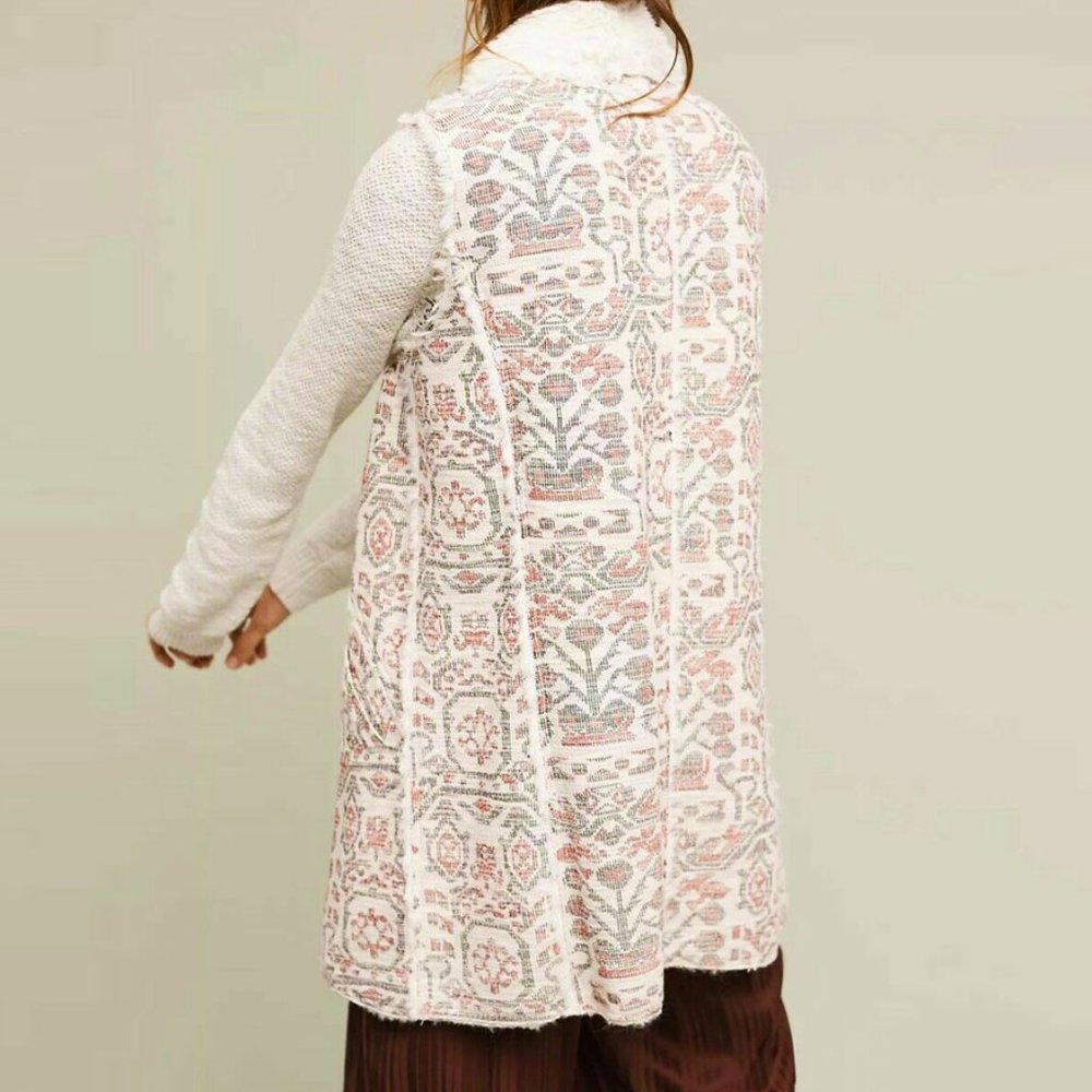 HEI HEI Anthropologie Geometric Jacquard Sherpa Faux Fur Vest - Picture 2 of 12